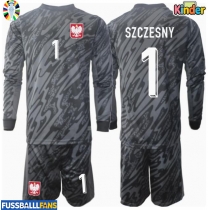 Polen Wojciech Szczesny #1 Torwart Auswärts Trikotsatz Kinder EM 2024 Langarm (+ Kurze Hosen)